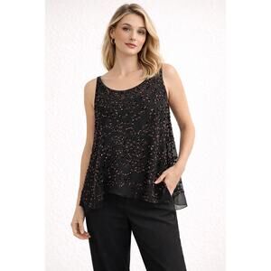 Adam Lippes Black Sheer Embellished Silk Top Size 6 Sleeveless Lurex